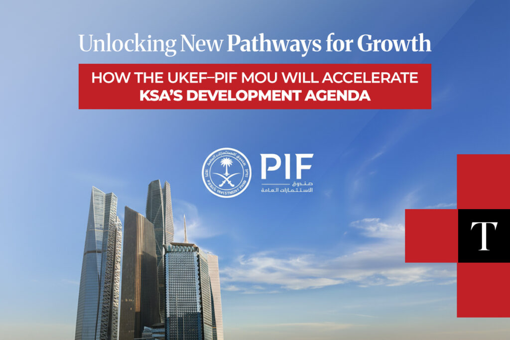 Conceptual image showing global finance and infrastructure development, representing the UKEF–PIF partnership supporting Saudi Arabia’s economic expansion.